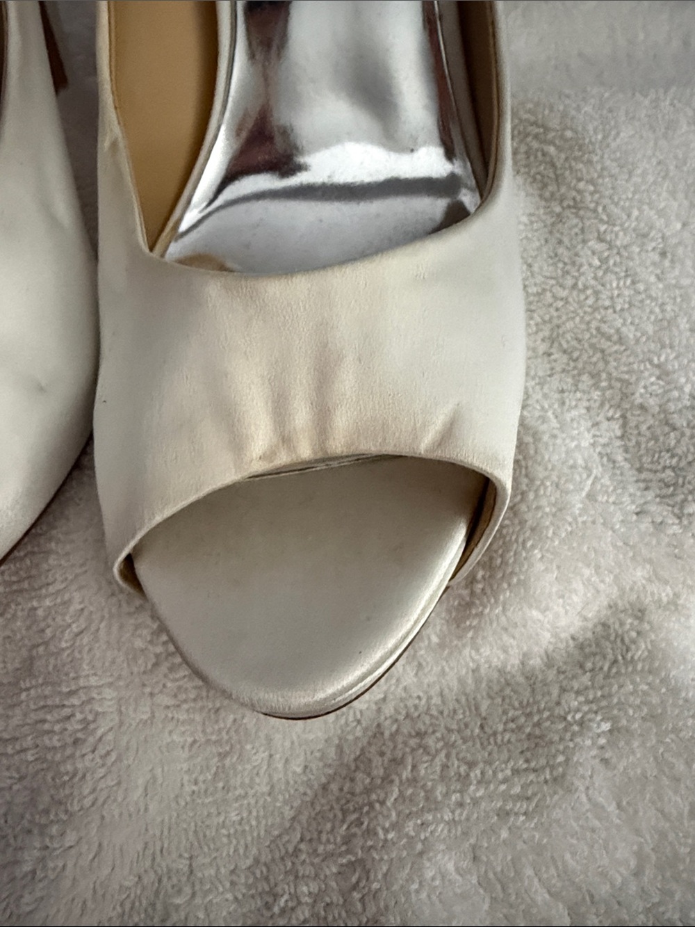 Badgley Mischka Ivory Satin Peep-Toe Pumps - Picture 3 of 6